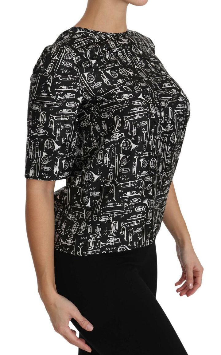 Dolce &amp; Gabbana - Black Musical Instruments Print Silk Blouse