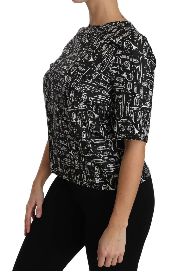 Dolce &amp; Gabbana - Black Musical Instruments Print Silk Blouse