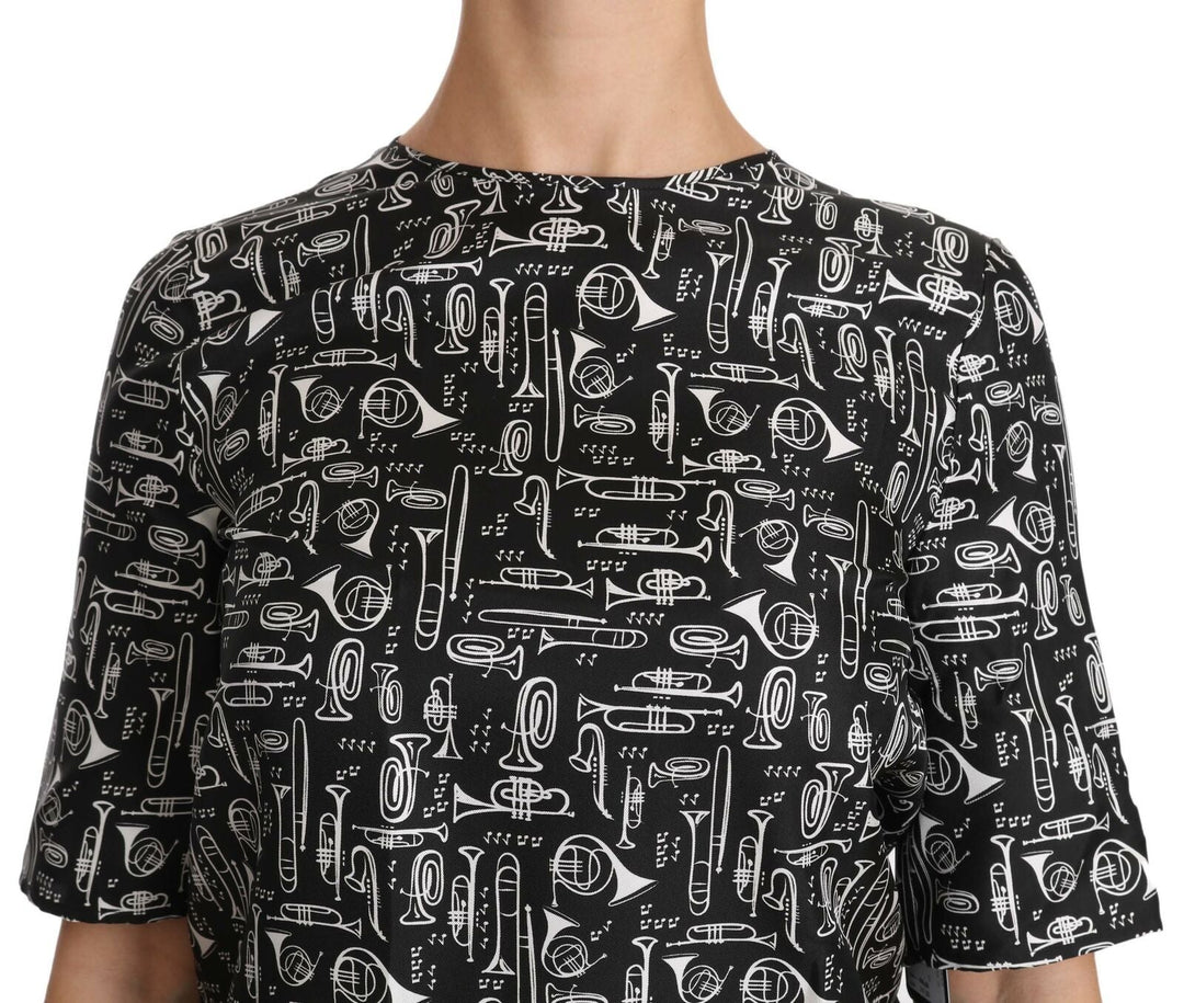 Dolce &amp; Gabbana - Black Musical Instruments Print Silk Blouse