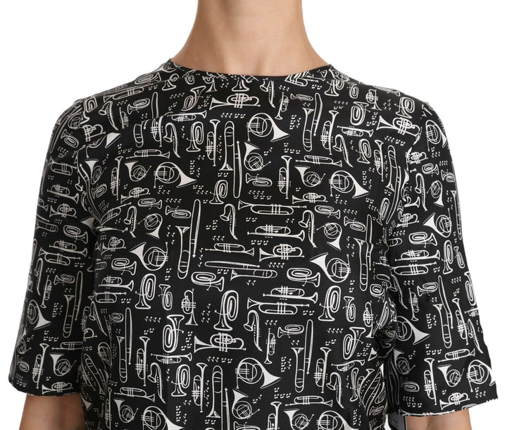Dolce &amp; Gabbana - Black Musical Instruments Print Silk Blouse