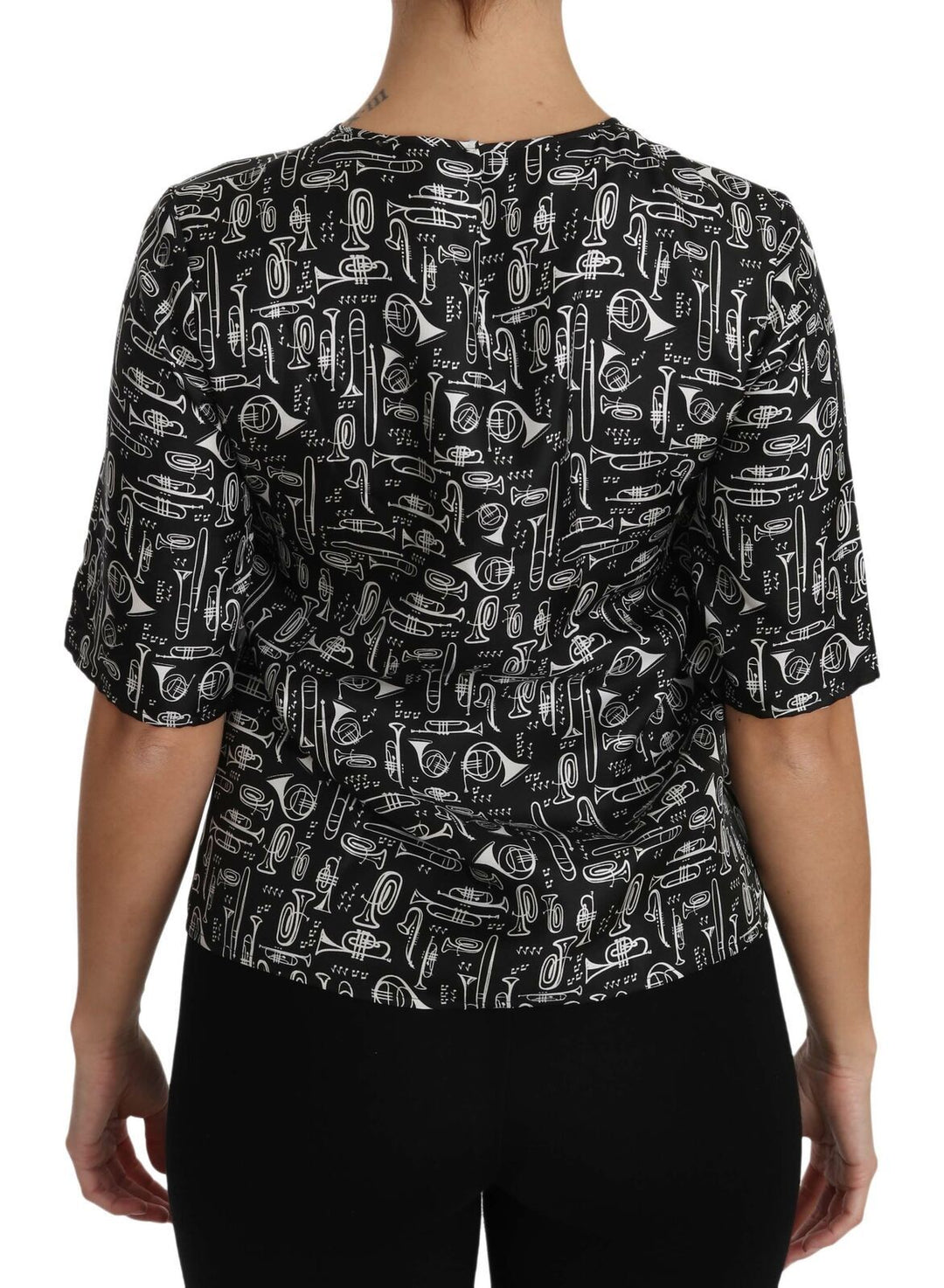 Dolce &amp; Gabbana - Black Musical Instruments Print Silk Blouse
