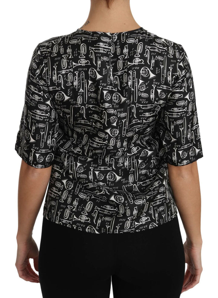 Dolce &amp; Gabbana - Black Musical Instruments Print Silk Blouse