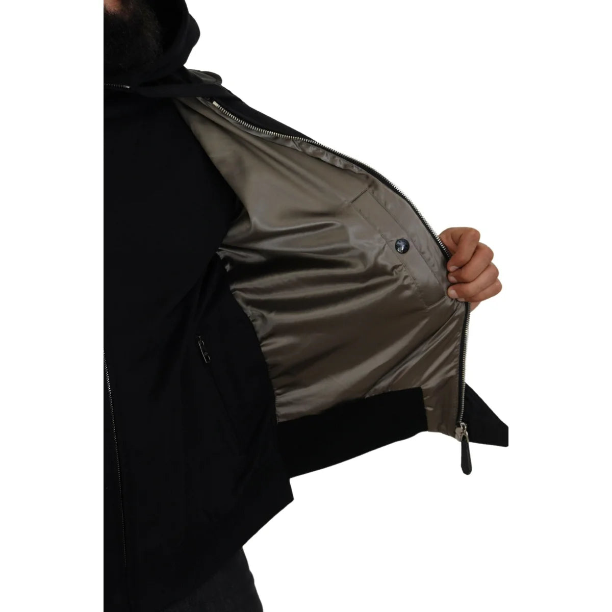 Dolce & Gabbana Black Nylon Bomber Jacket with Logo Details