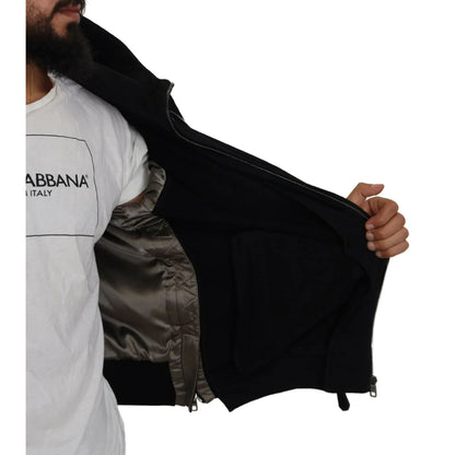 Dolce & Gabbana Black Nylon Bomber Jacket with Logo Details