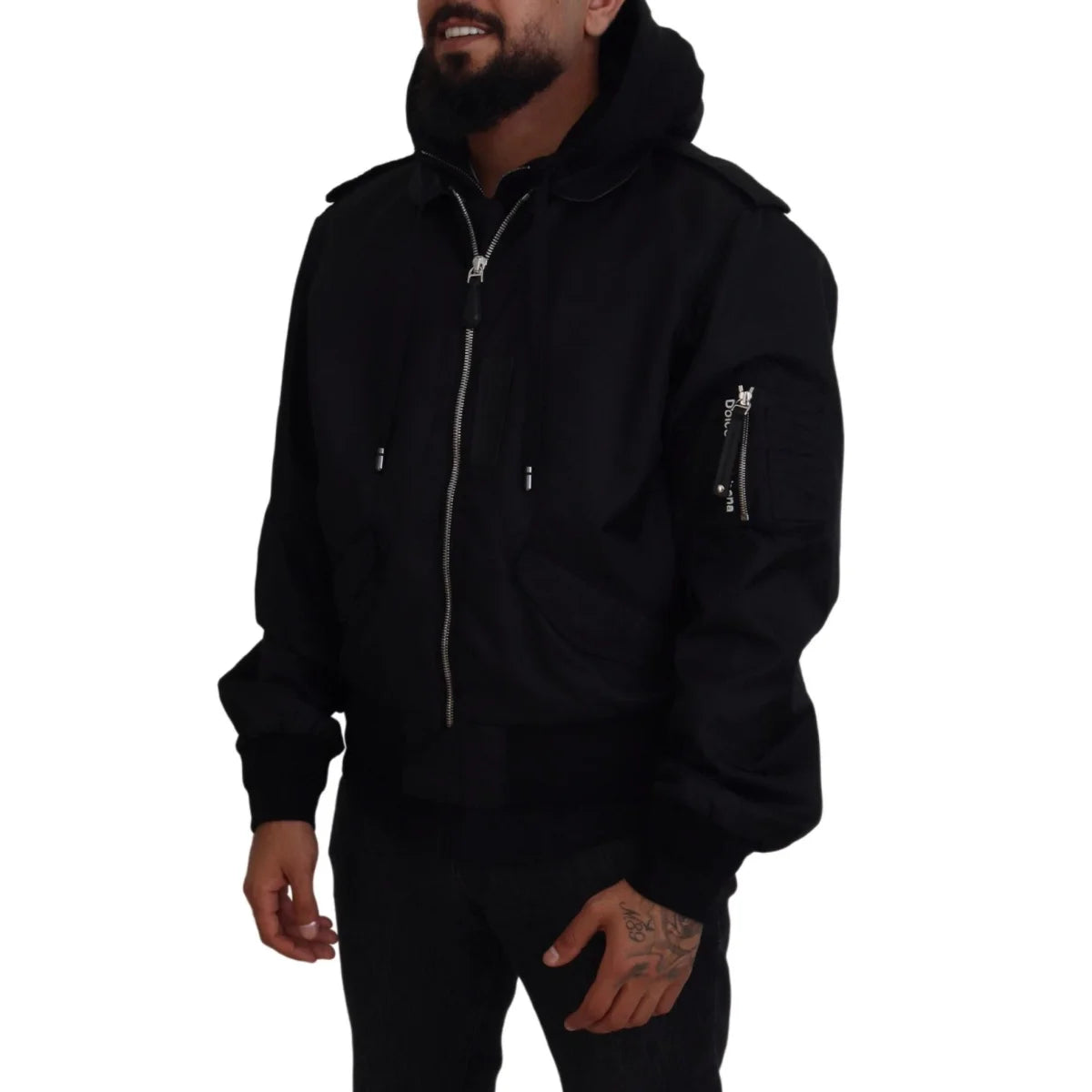 Dolce & Gabbana Black Nylon Bomber Jacket with Logo Details