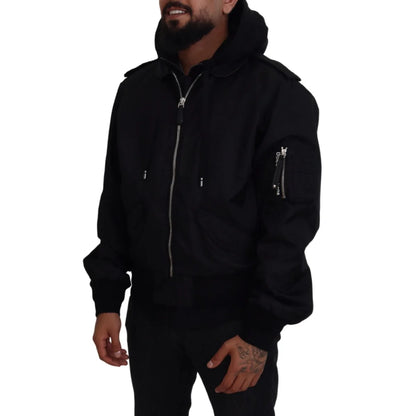 Dolce & Gabbana Black Nylon Bomber Jacket with Logo Details