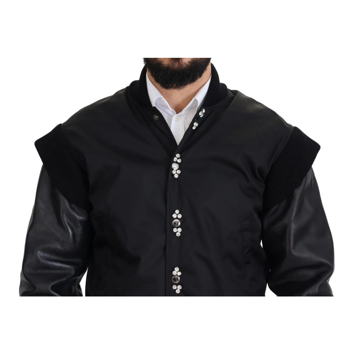 Dolce & Gabbana Black Nylon Crystals Coat Buttons Jacket
