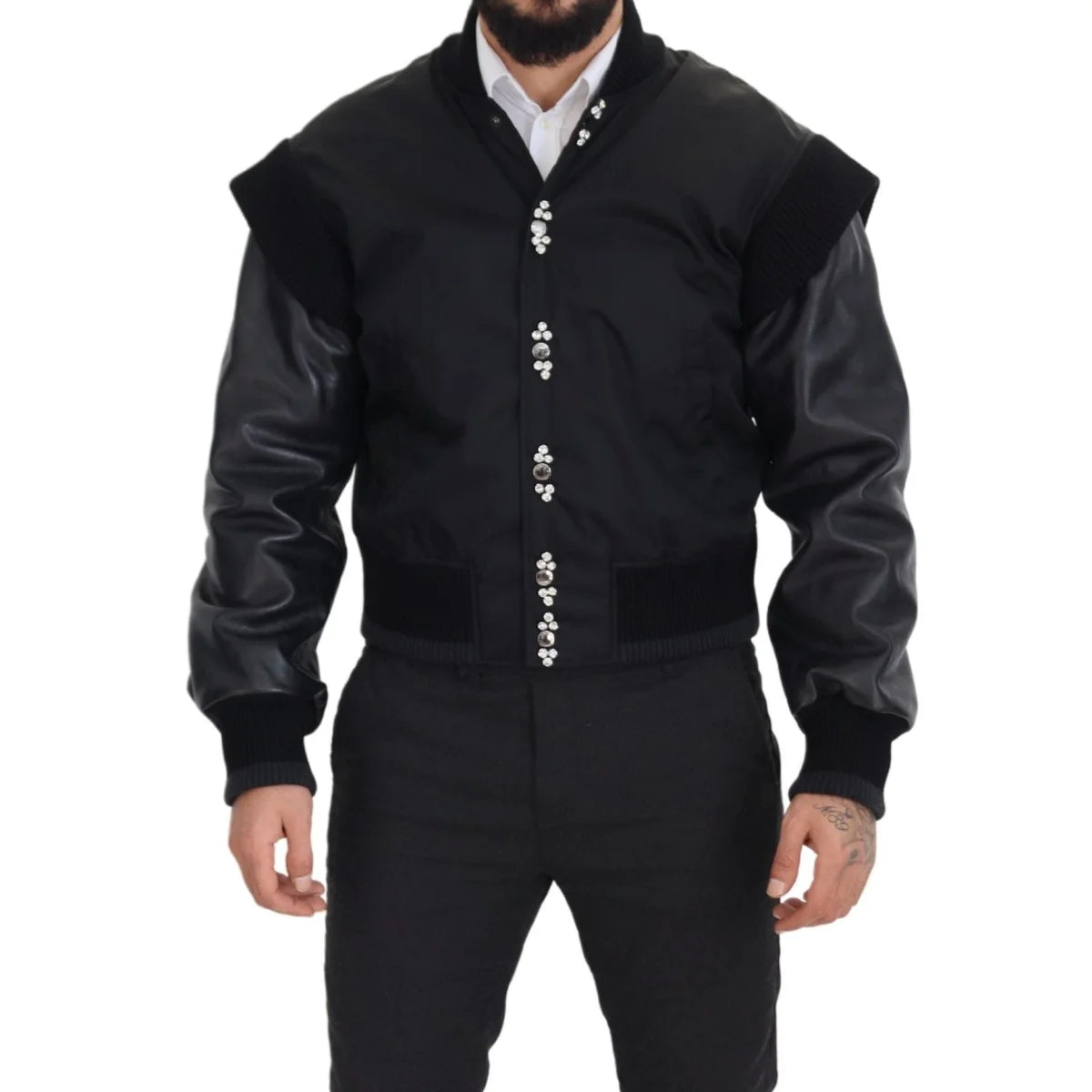 Dolce & Gabbana Black Nylon Crystals Coat Buttons Jacket