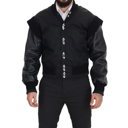 Dolce & Gabbana Black Nylon Crystals Coat Buttons Jacket