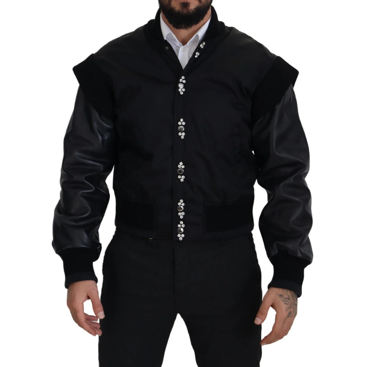 Dolce & Gabbana Black Nylon Crystals Coat Buttons Jacket