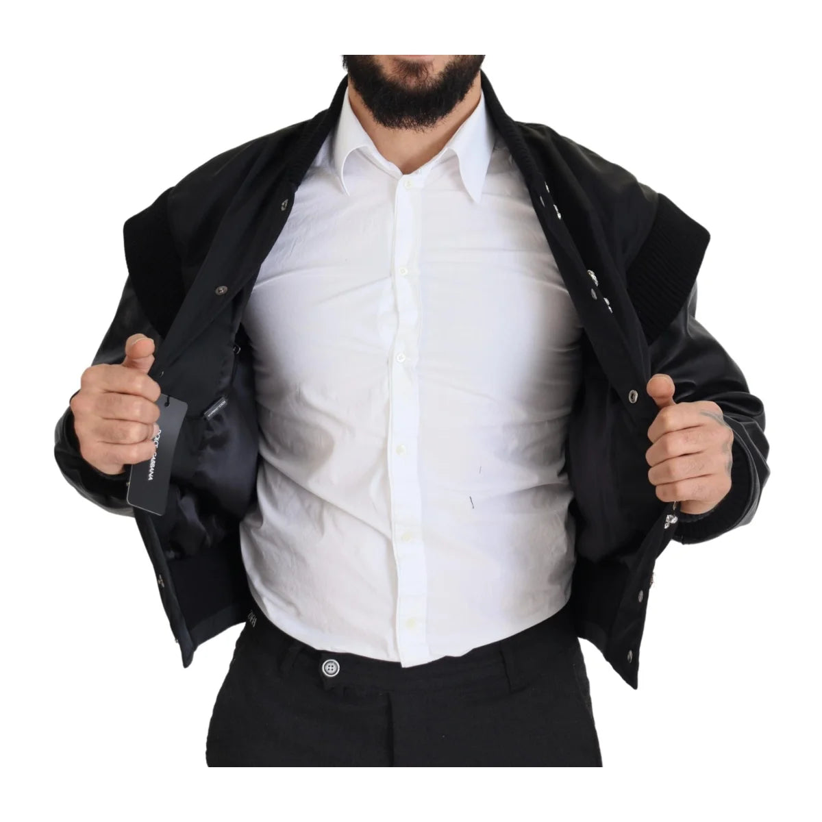 Dolce & Gabbana Black Nylon Crystals Coat Buttons Jacket