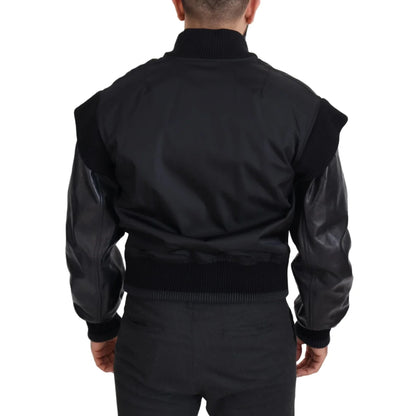 Dolce & Gabbana Black Nylon Crystals Coat Buttons Jacket