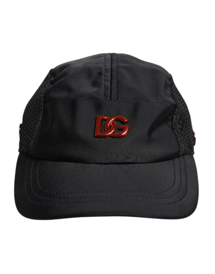 Dolce &amp; Gabbana Black Nylon DG Logo 6 Panels Baseball Cap