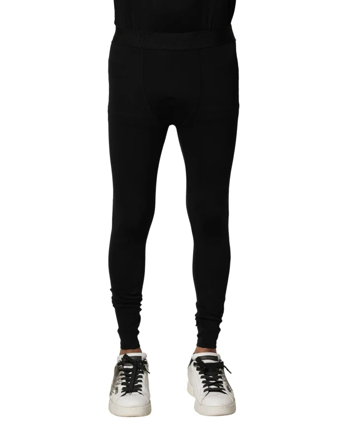 Dolce &amp; Gabbana Black Nylon Elastic Logo Men Leggings Pants