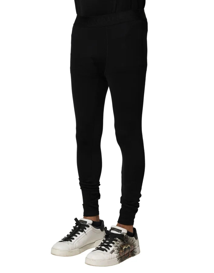 Dolce &amp; Gabbana Black Nylon Elastic Logo Men Leggings Pants