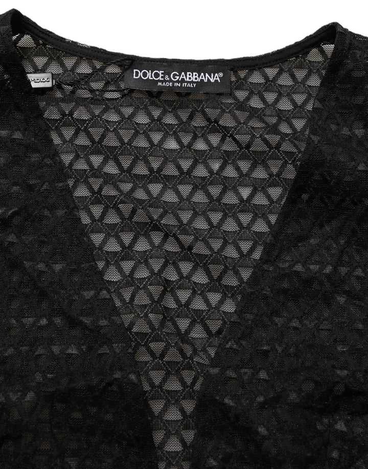 Dolce &amp; Gabbana - Black Nylon Fishnet Long Sleeve Cropped Top