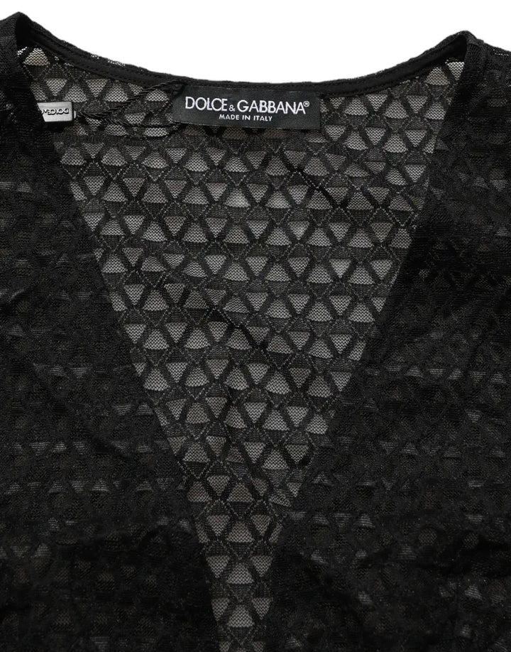 Dolce &amp; Gabbana Black Nylon Fishnet Long Sleeve Cropped Top