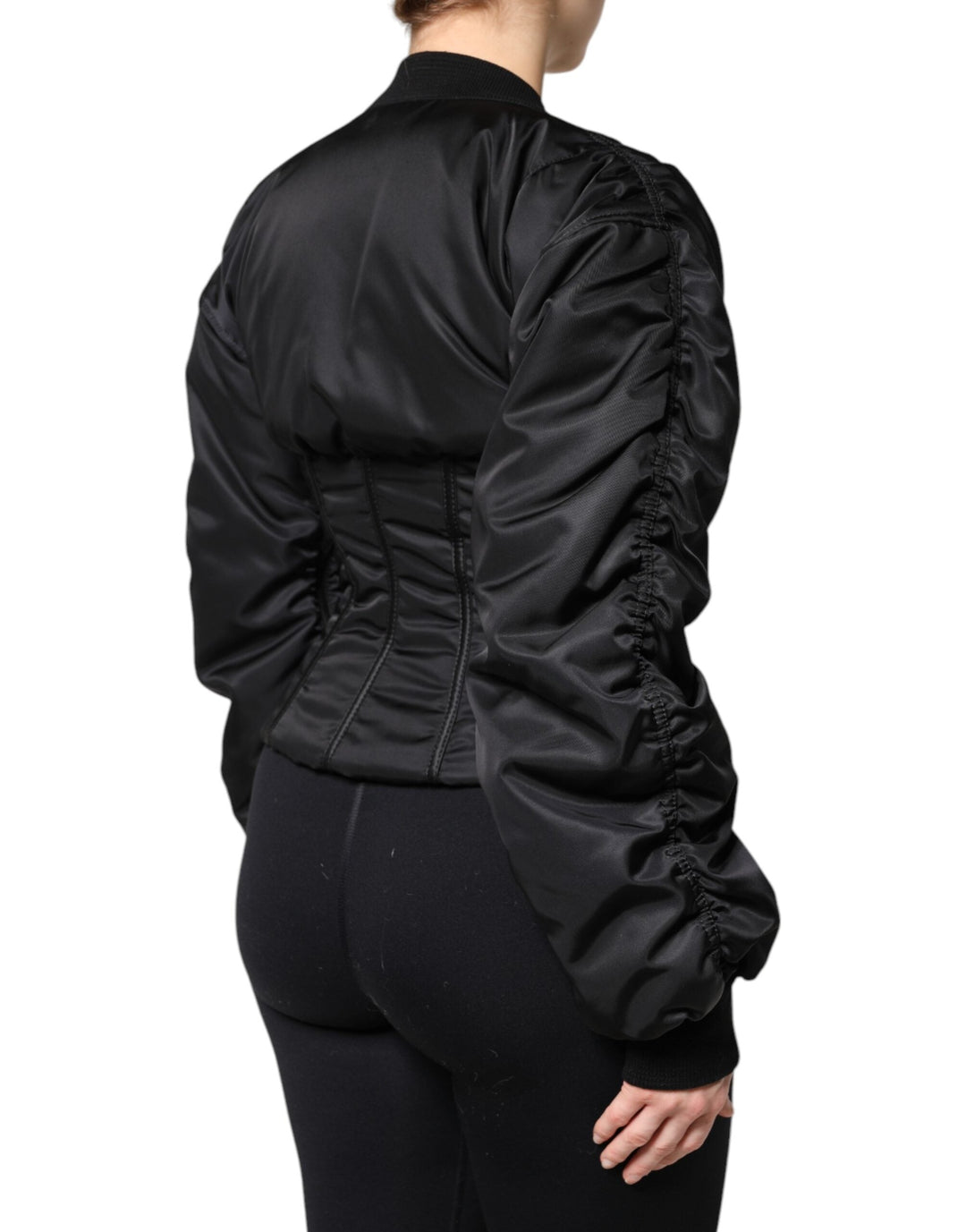 Dolce &amp; Gabbana Bomber Jackets - Black Nylon Full Zip Bustier Corset Jacket