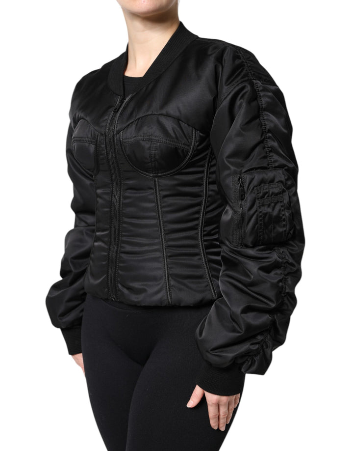 Dolce &amp; Gabbana Bomber Jackets - Black Nylon Full Zip Bustier Corset Jacket