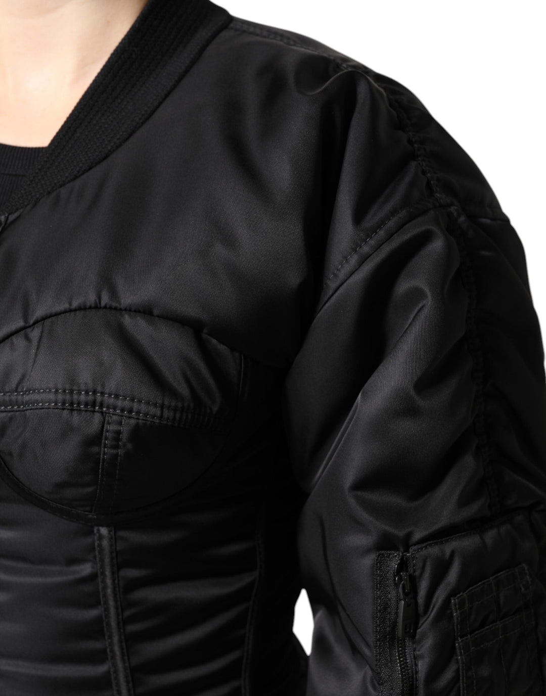 Dolce &amp; Gabbana Bomber Jackets - Black Nylon Full Zip Bustier Corset Jacket