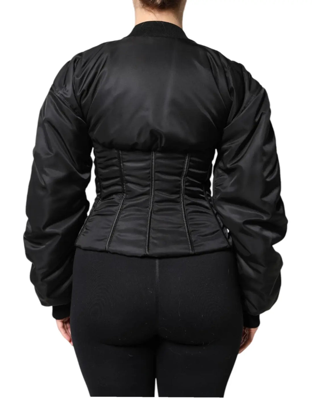 Dolce &amp; Gabbana Black Nylon Full Zip Bustier Corset Jacket