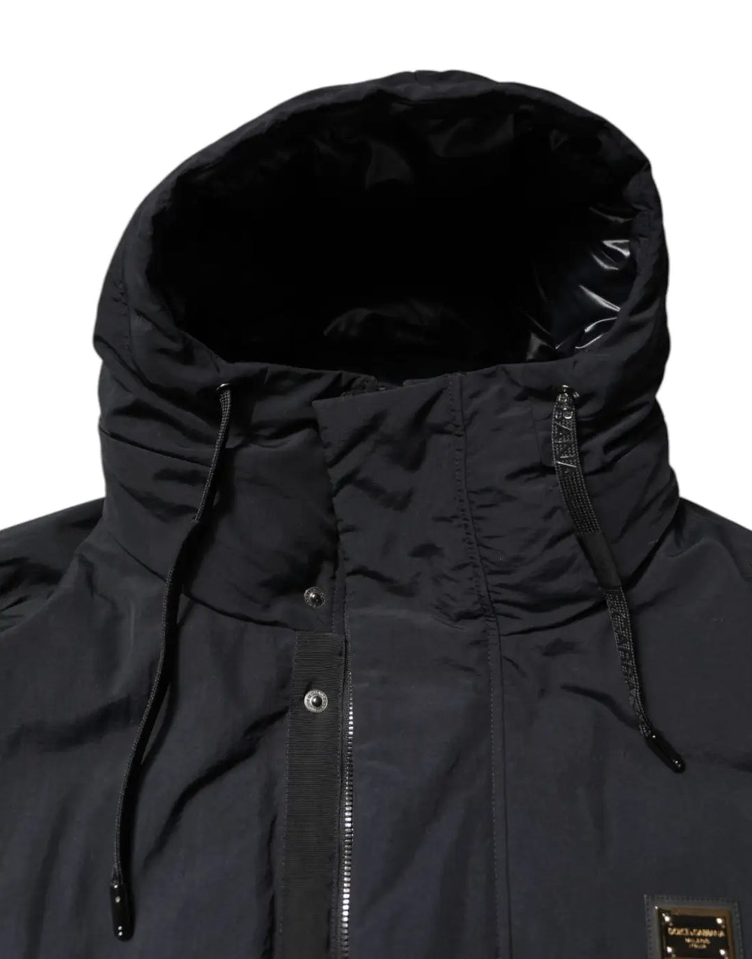 Dolce &amp; Gabbana Black Nylon Full Zip Hooded Parka Jacket