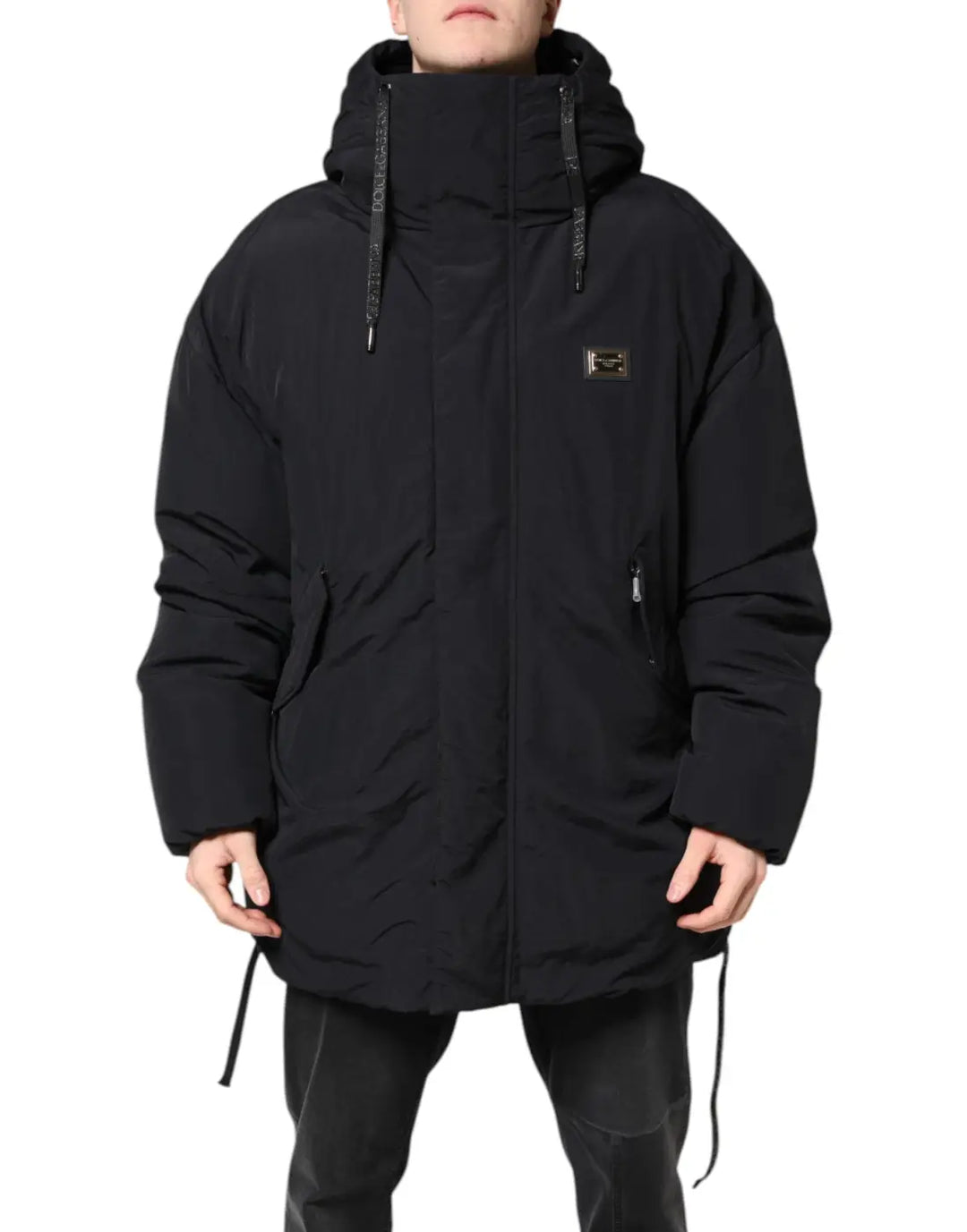Dolce &amp; Gabbana Black Nylon Full Zip Hooded Parka Jacket