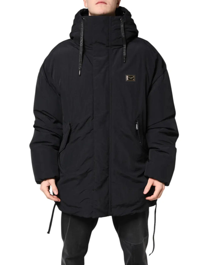 Dolce &amp; Gabbana Black Nylon Full Zip Hooded Parka Jacket