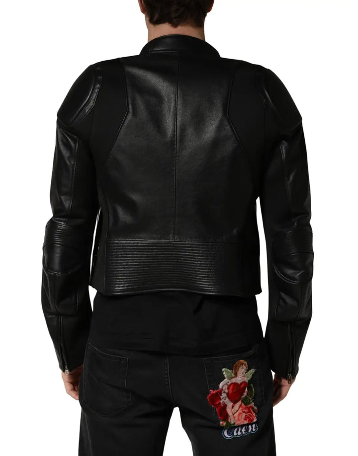 Dolce &amp; Gabbana Black Nylon Full Zip Men Biker Coat Jacket