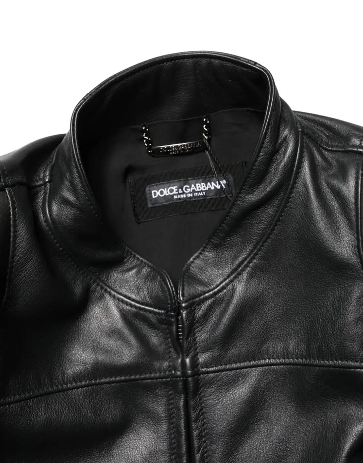 Dolce &amp; Gabbana Black Nylon Full Zip Men Biker Coat Jacket