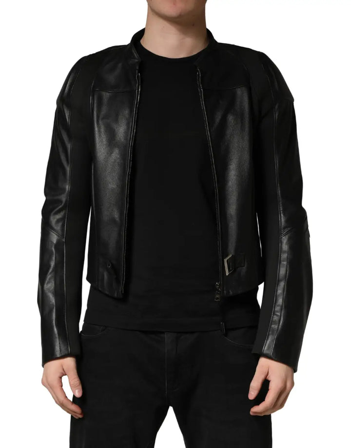 Dolce &amp; Gabbana Black Nylon Full Zip Men Biker Coat Jacket
