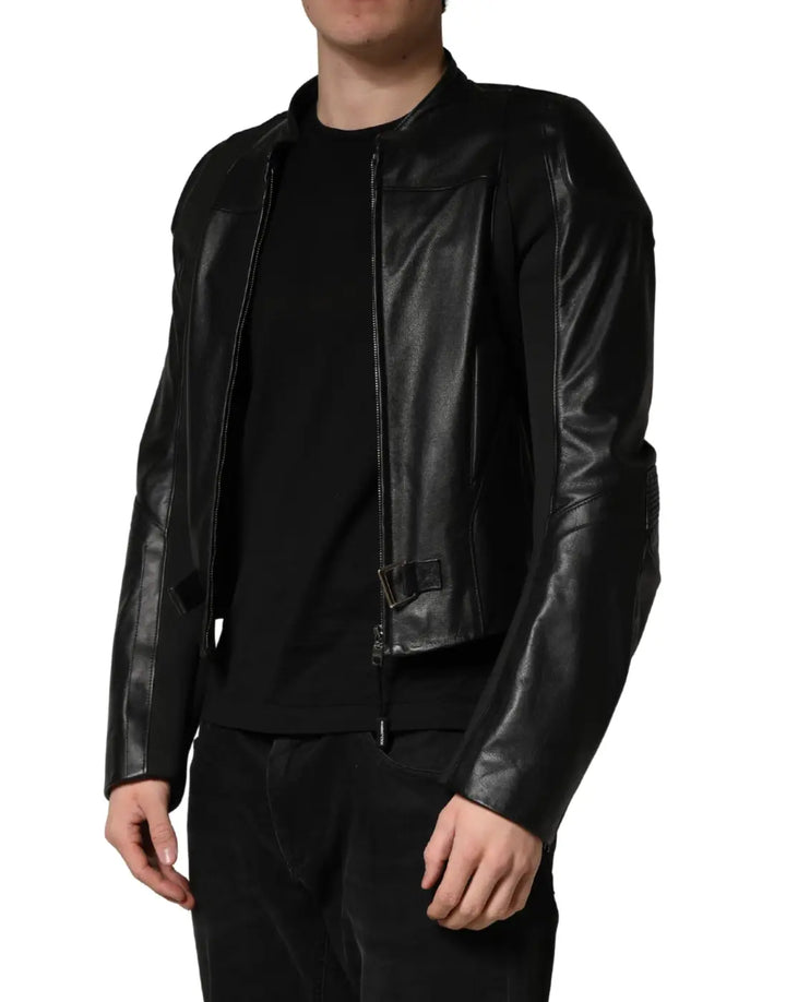Dolce &amp; Gabbana Black Nylon Full Zip Men Biker Coat Jacket