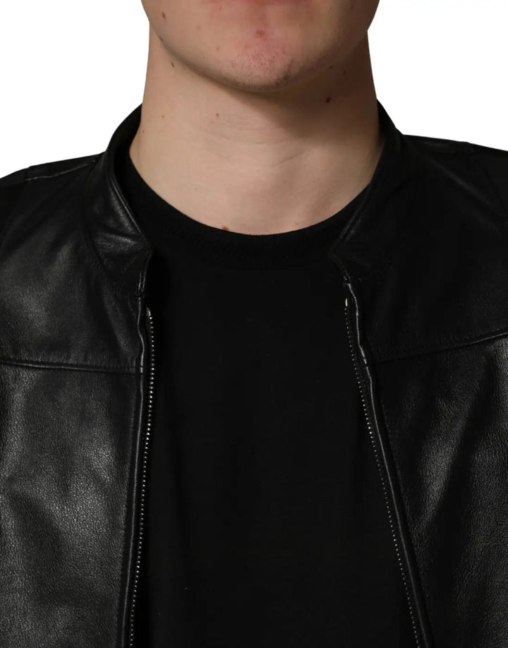 Dolce &amp; Gabbana Black Nylon Full Zip Men Biker Coat Jacket