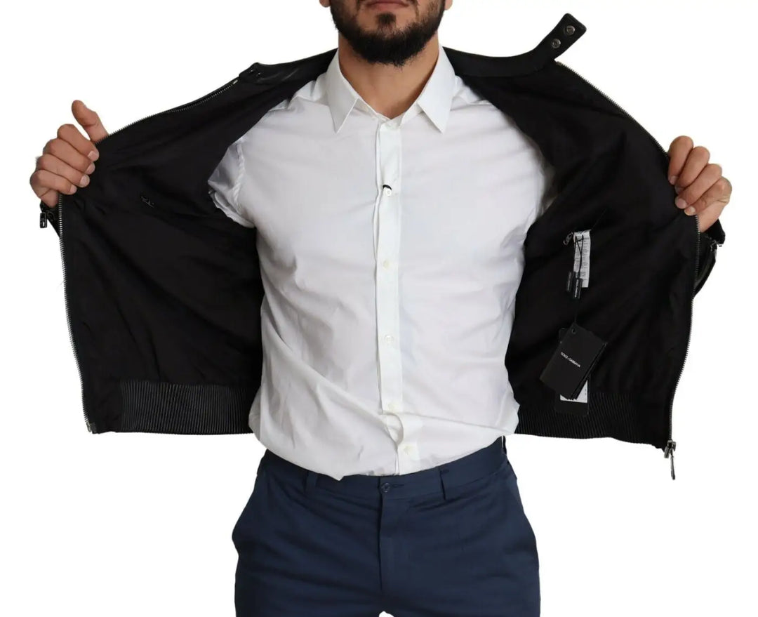 Dolce &amp; Gabbana Black Nylon Full Zip Men Bomber Coat Jacket