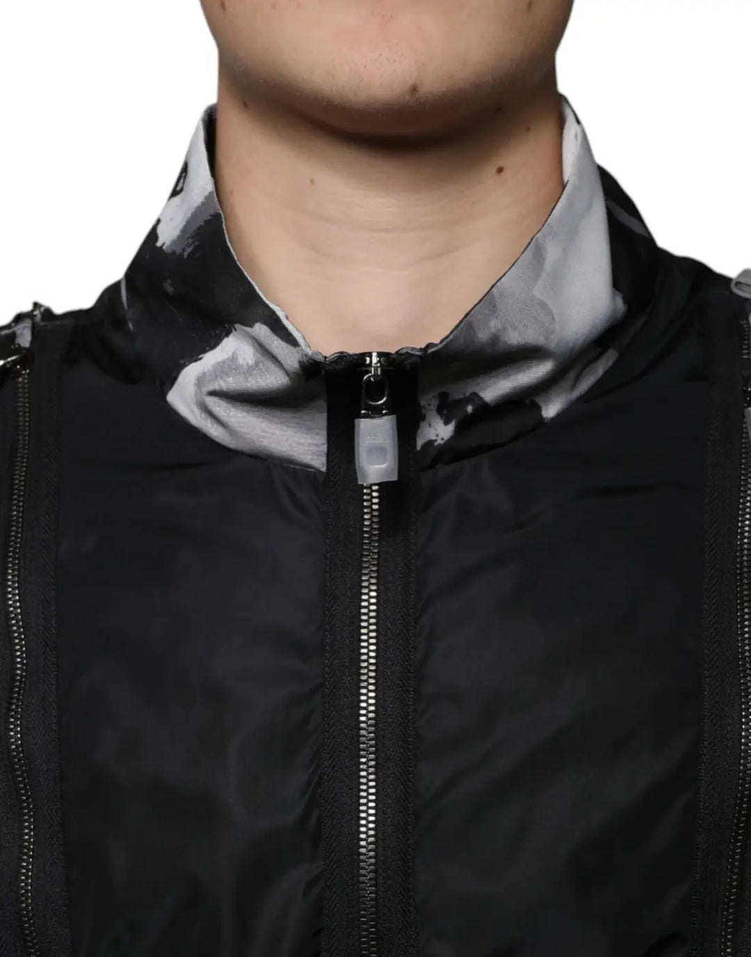 Dolce &amp; Gabbana Black Nylon Full Zip Men Bomber Jacket