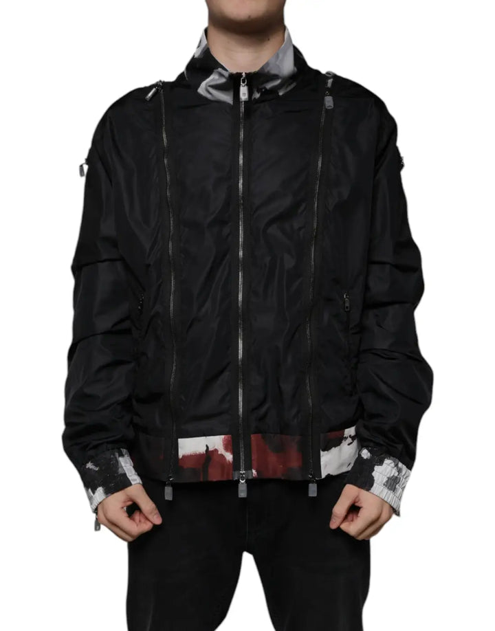 Dolce &amp; Gabbana Black Nylon Full Zip Men Bomber Jacket