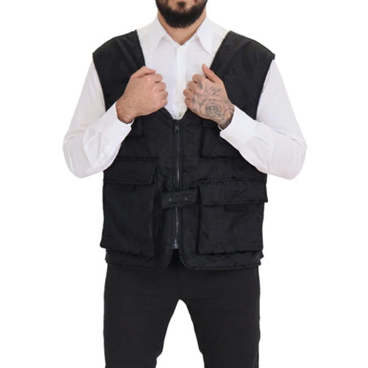 Dolce & Gabbana Black Nylon Full Zip Sleeveless Jacket