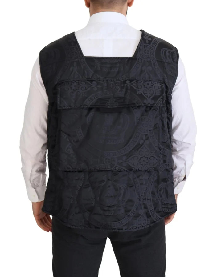 Dolce & Gabbana Black Nylon Full Zip Sleeveless Jacket