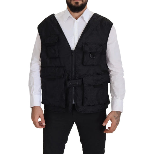 Dolce & Gabbana Black Nylon Full Zip Sleeveless Jacket