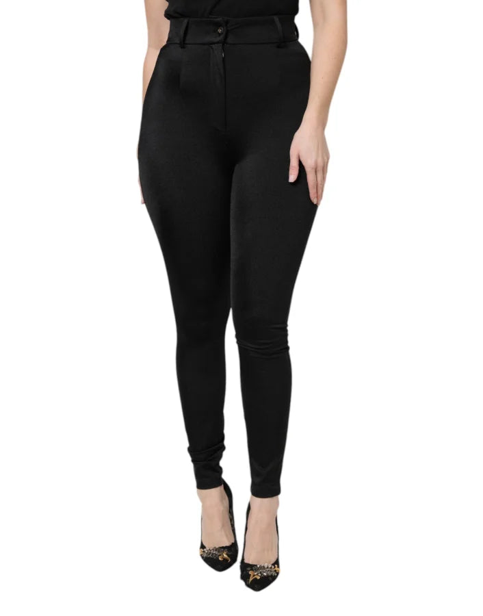Dolce &amp; Gabbana Black Nylon High Waist Slim Fit Pants