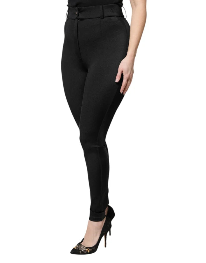 Dolce &amp; Gabbana Black Nylon High Waist Slim Fit Pants