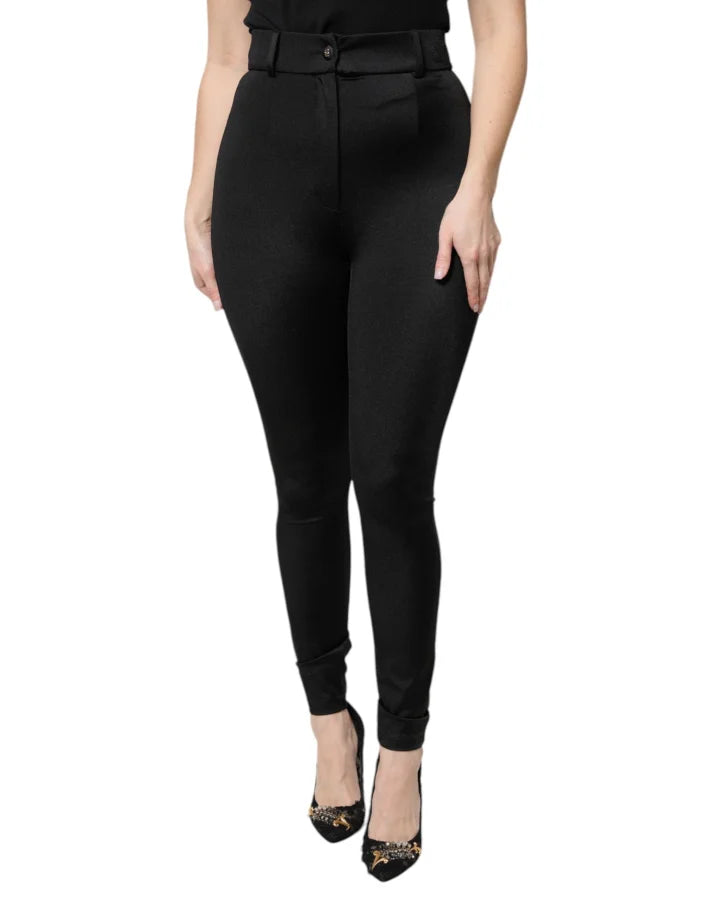 Dolce &amp; Gabbana Black Nylon High Waist Slim Fit Pants