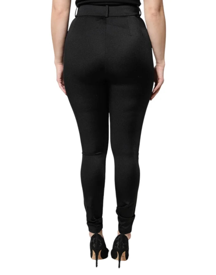 Dolce &amp; Gabbana Black Nylon High Waist Slim Fit Pants
