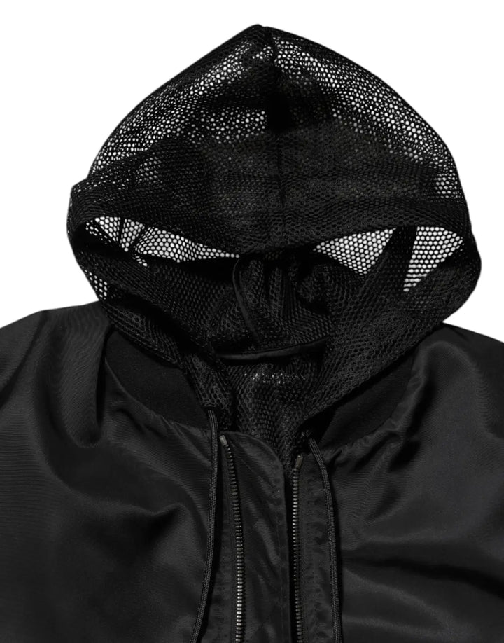 Dolce &amp; Gabbana Black Nylon Hooded Full Zip Bomber Men Jacket