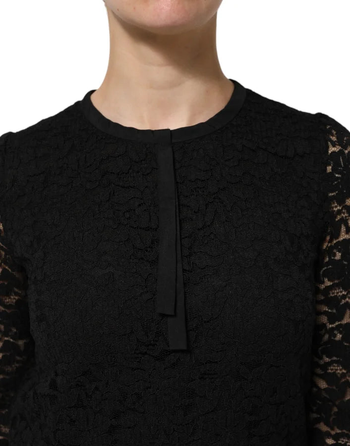 Dolce &amp; Gabbana Black Nylon Lace Long Sleeve Blouse Top
