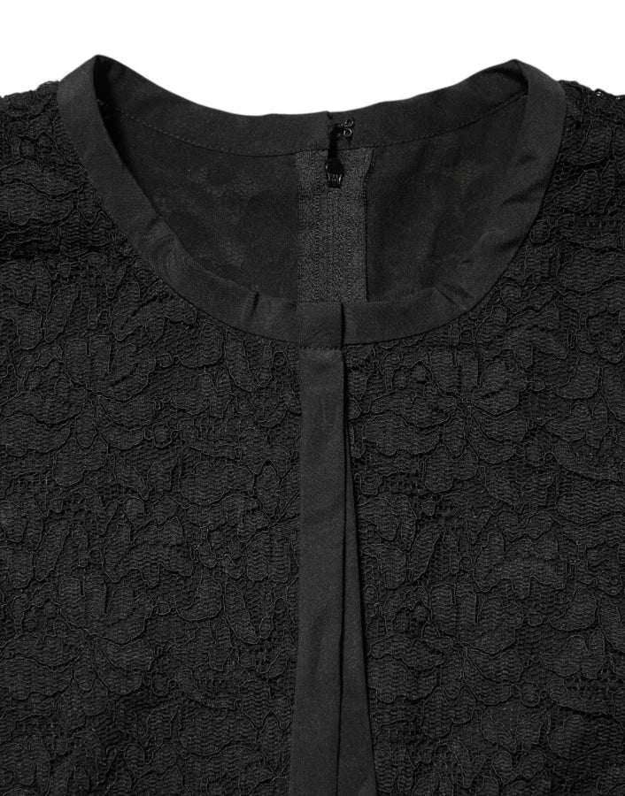Dolce &amp; Gabbana Black Nylon Lace Long Sleeve Blouse Top