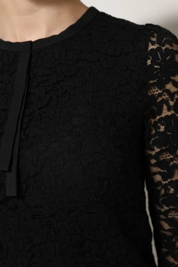 Dolce &amp; Gabbana Black Nylon Lace Long Sleeve Blouse Top