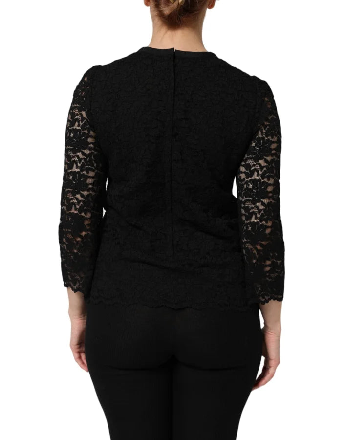 Dolce &amp; Gabbana Black Nylon Lace Long Sleeve Blouse Top