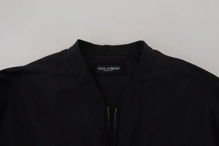 Dolce &amp; Gabbana Black Nylon Logo Bomber Zipper Jacket