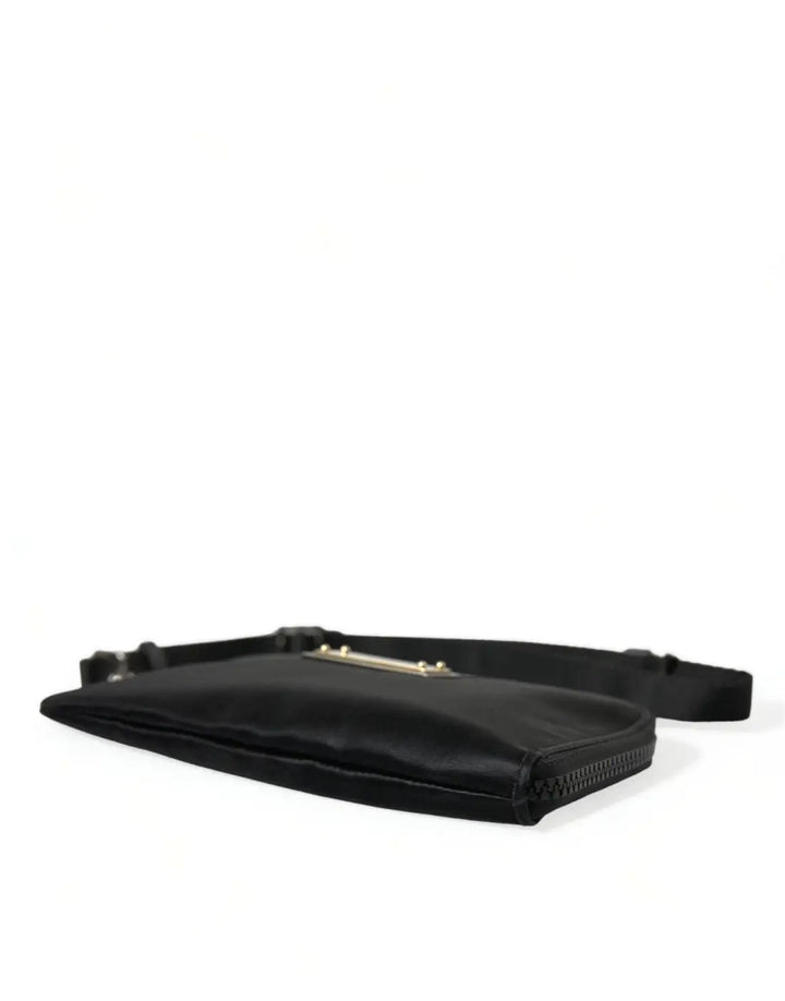 Dolce &amp; Gabbana Black Nylon Logo Plaque Keyring Pouch Clutch Bag